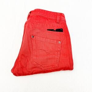 Diesel Darron Regular Slim Tapered Leg Denim Jeans Red Size 30 x 32 L